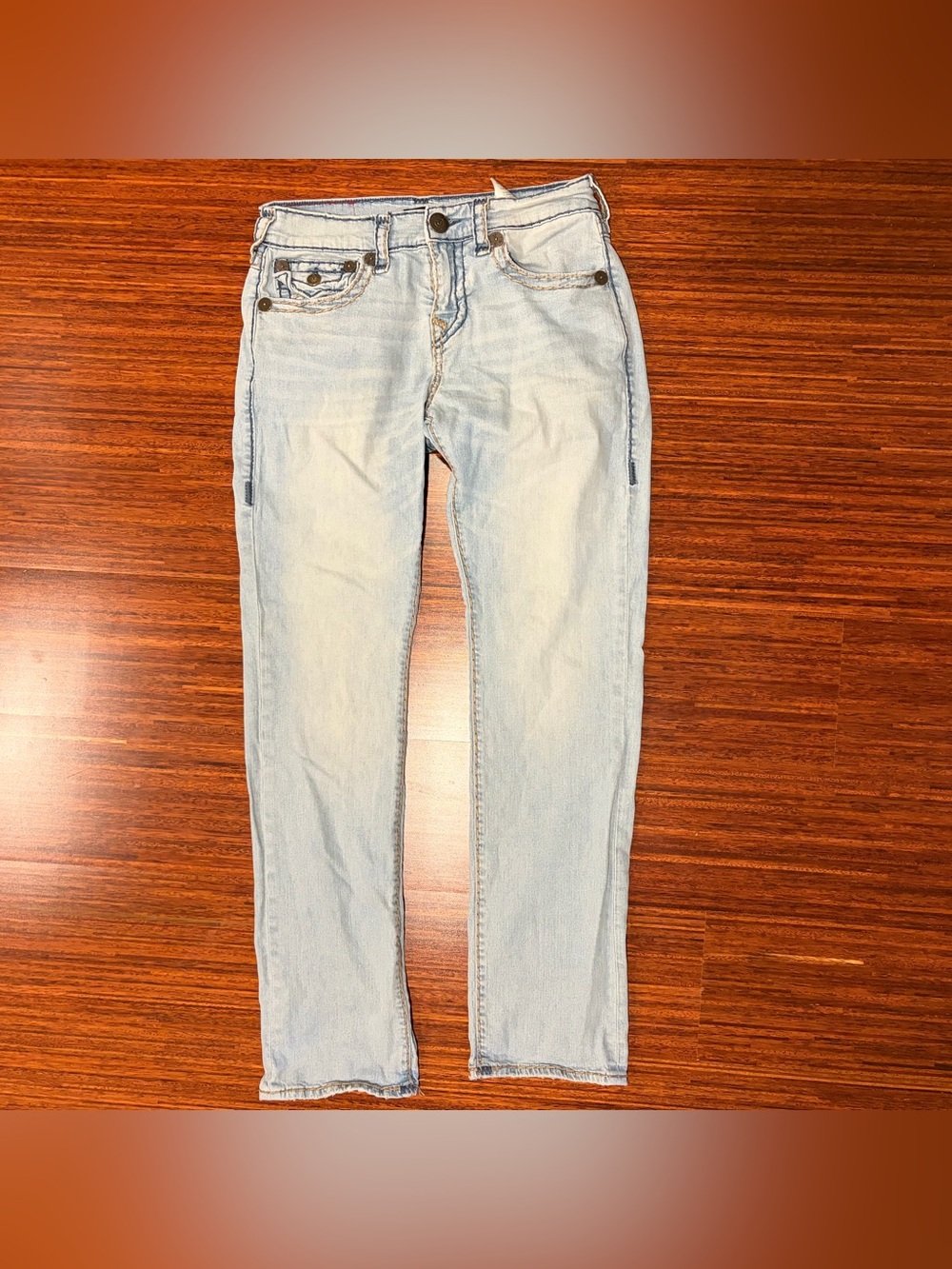 True Religion Ricky Relaxed Straight Jeans Light Wash Super T Stitch Mens 30x33